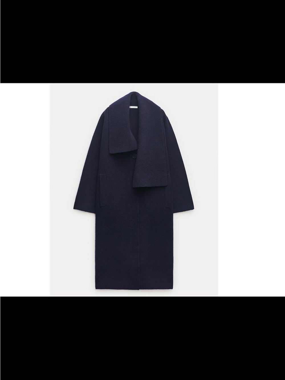 Zara Navy Long Sweater Scarf Jacket 100%Wool